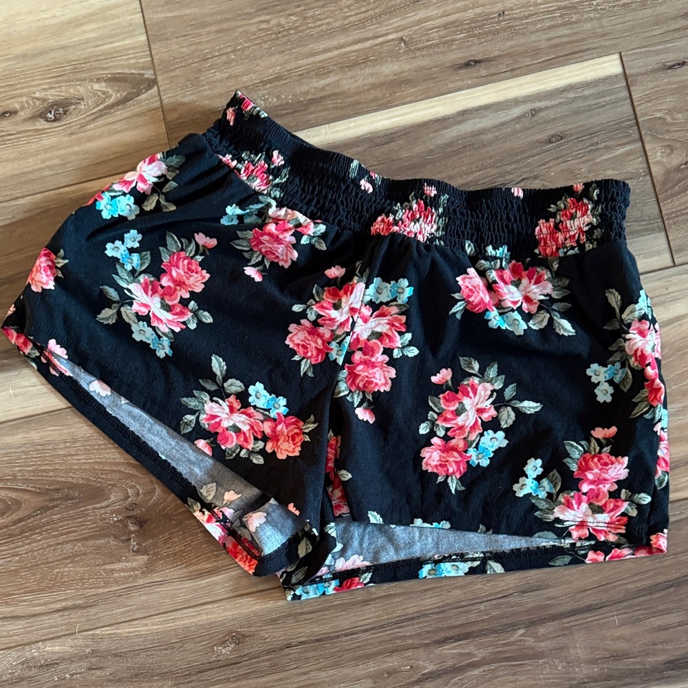 Bobbie Brooks Black Floral High Waist Shorts